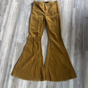 NWOT Mustard Burnt Yellow Velour Super Flare Boho Hippie Grunge 90s Pants Size L